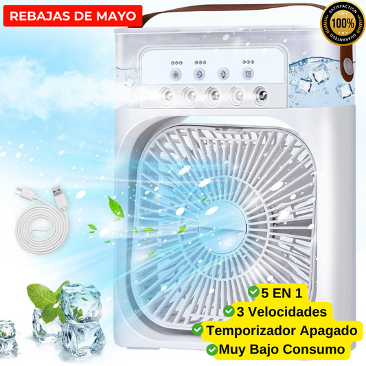 Mini Aire Acondicionado Portátil - Ventilador, Humidificador, Difusor de aroma, Luz nocturna (4 EN 1)